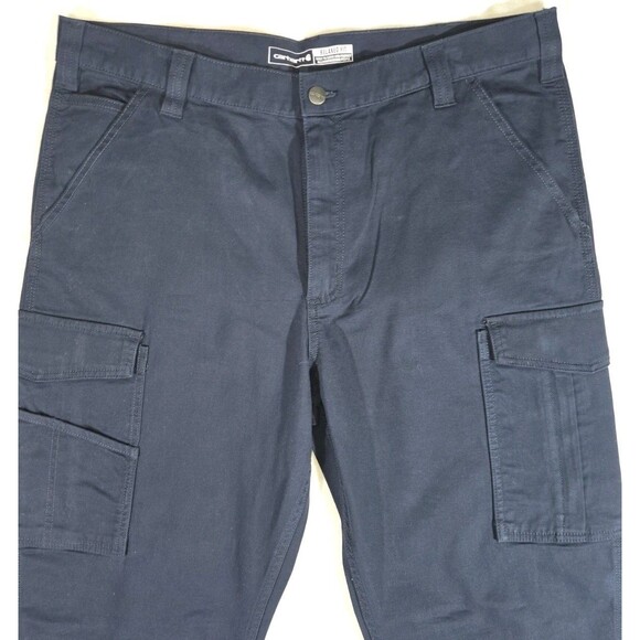 Carhartt Cargo Work Pants Blue Canvas Rugged Flex Relaxed Fit Mens 38x36 - Picture 4 of 16